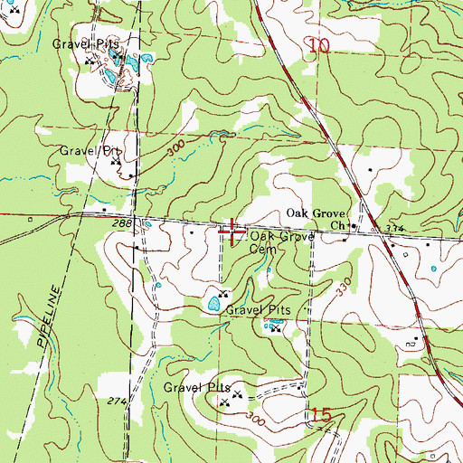 Topographic Map of Oak Grove Cemetery, AR