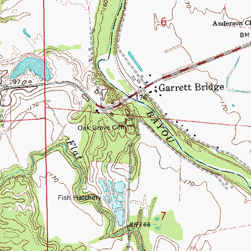 Topographic Map of Oak Grove Cemetery, AR