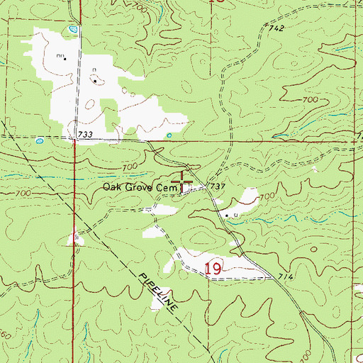 Topographic Map of Oak Grove Cemetery, AR