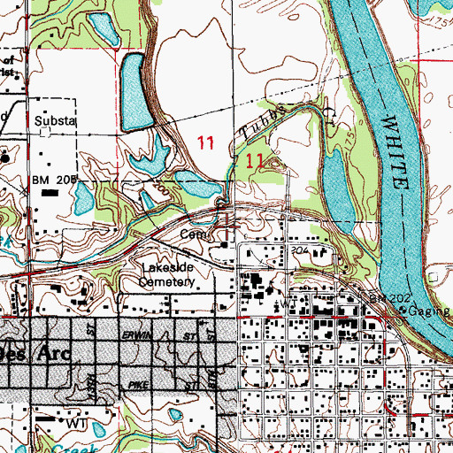 Topographic Map of Oak Grove Cemetery, AR
