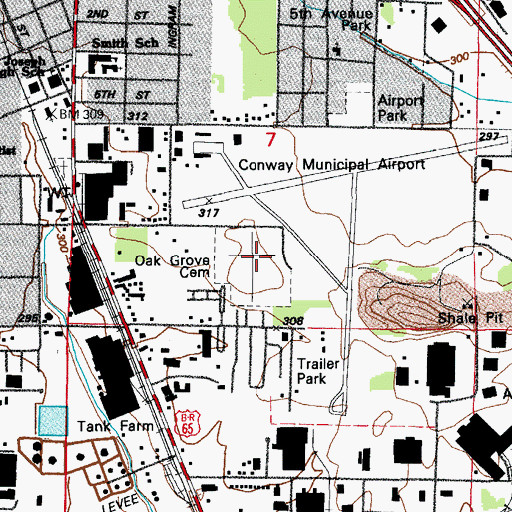 Topographic Map of Oak Grove Cemetery, AR