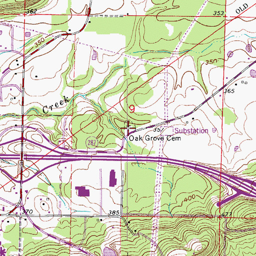 Topographic Map of Oak Grove Cemetery, AR