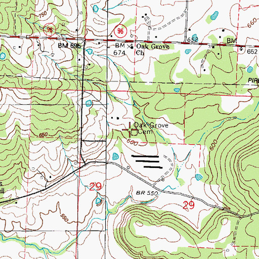 Topographic Map of Oak Grove Cemetery, AR