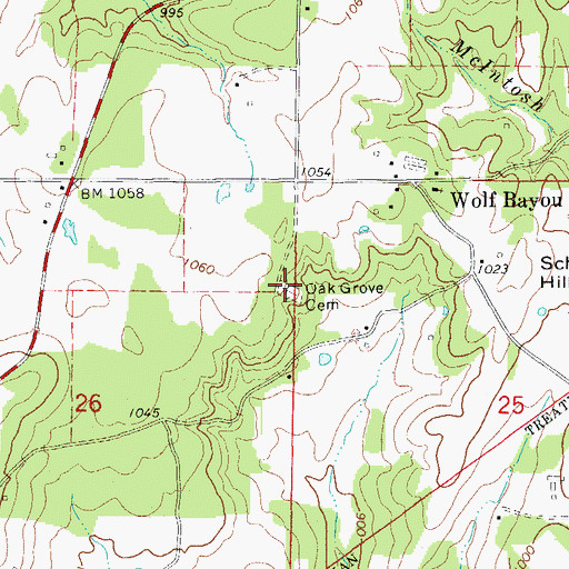 Topographic Map of Oak Grove Cemetery, AR