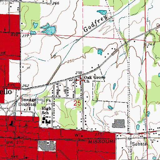 Topographic Map of Oak Grove Church, AR