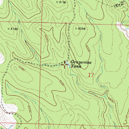 Topographic Map of Grapevine Tank, AZ
