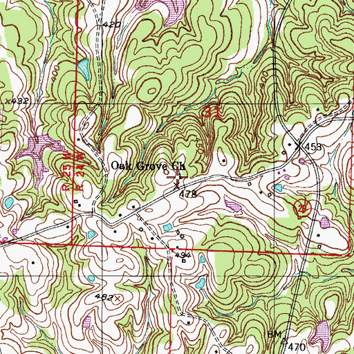 Topographic Map of Oak Grove Church, AR
