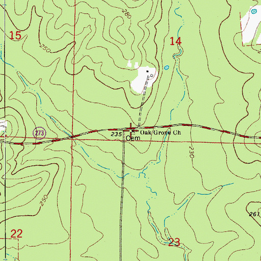 Topographic Map of Oak Grove Church, AR