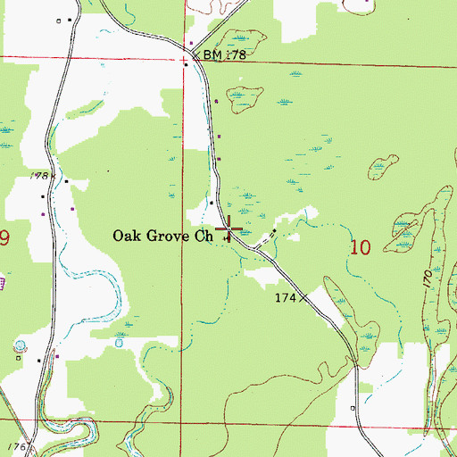 Topographic Map of Oak Grove Church, AR