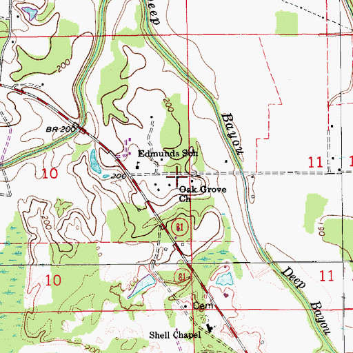 Topographic Map of Oak Grove Church, AR