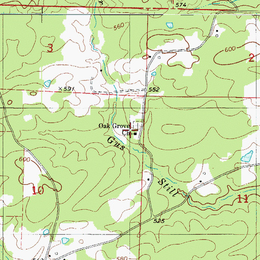 Topographic Map of Oak Grove Church, AR