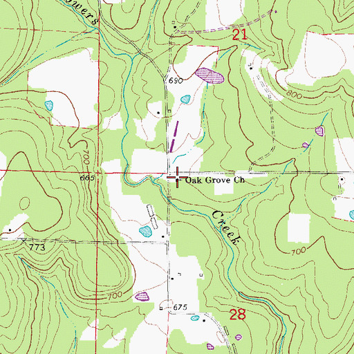 Topographic Map of Oak Grove Church, AR