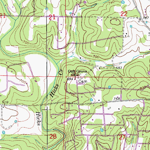 Topographic Map of Oak Grove Church, AR