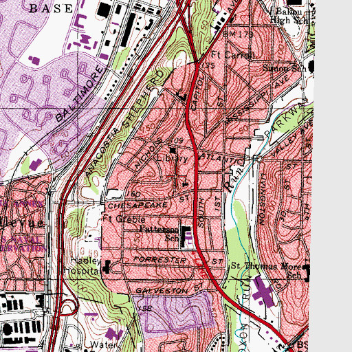 Topographic Map of District of Columbia Public Library-Washington Highlands Neighborhood Branch, DC