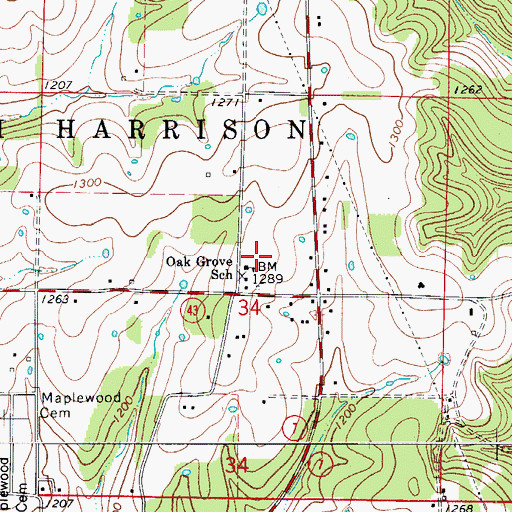 Topographic Map of Oak Grove School, AR