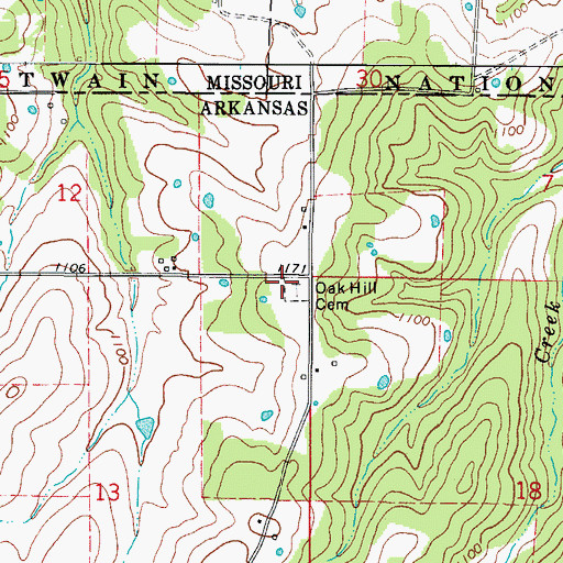 Topographic Map of Oak Hill Cemetery, AR