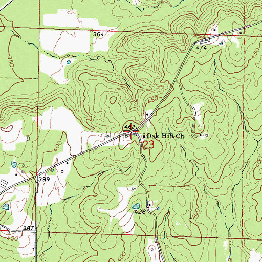 Topographic Map of Oak Hill Church, AR