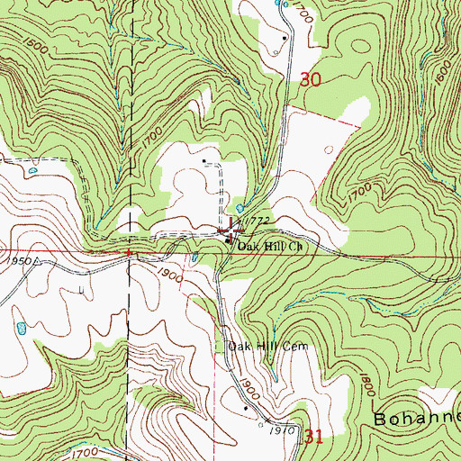 Topographic Map of Oak Hill Church, AR