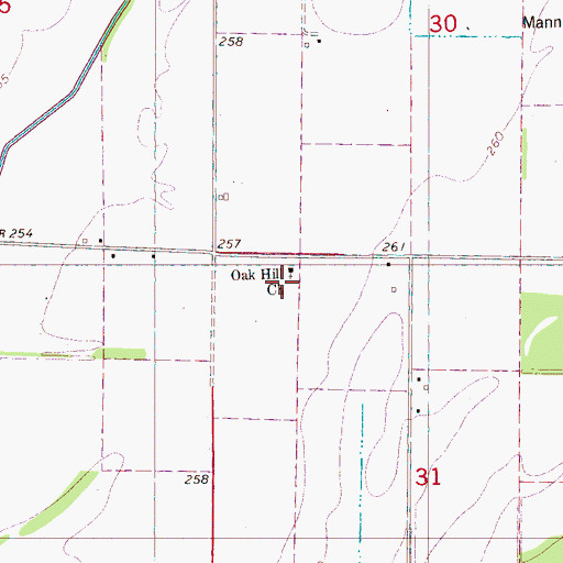 Topographic Map of Oak Hill Church, AR