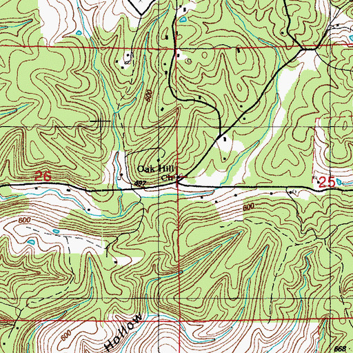 Topographic Map of Oak Hill School, AR