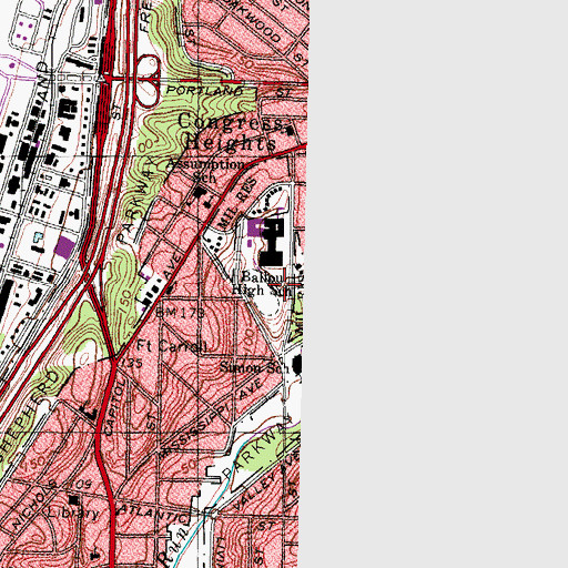 Topographic Map of Ballou High School, DC