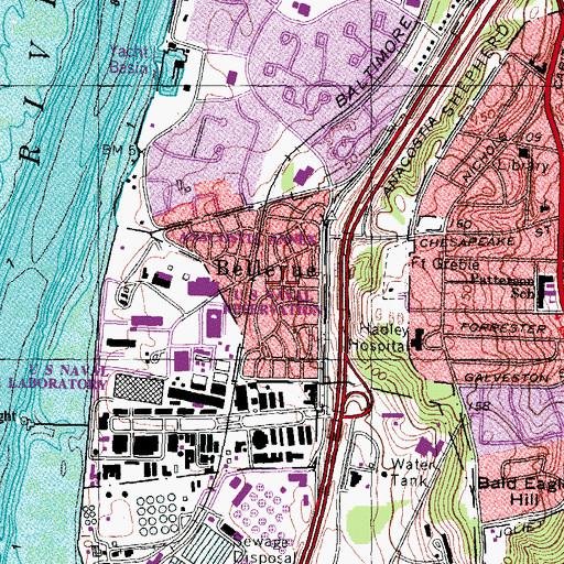 Topographic Map of Bellevue, DC