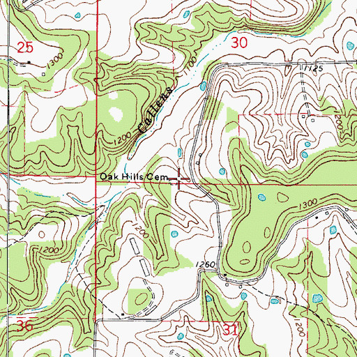 Topographic Map of Oak Hills Cemetery, AR