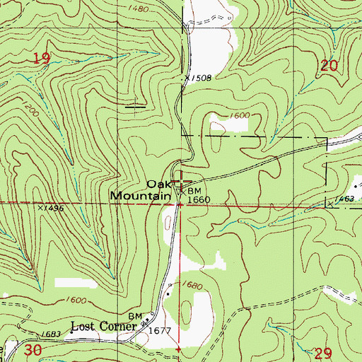 Topographic Map of Oak Mountain, AR