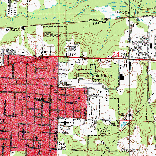 Topographic Map of Oak Ridge Cemetery, AR