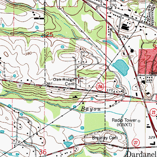 Topographic Map of Oak Ridge Cemetery, AR
