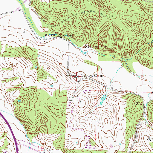 Topographic Map of Oakes Cemetery, AR