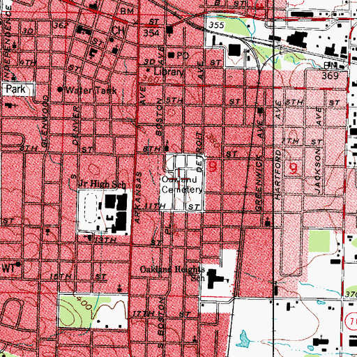 Topographic Map of Oakland Cemetery, AR