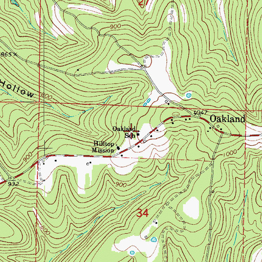 Topographic Map of Oakland School, AR