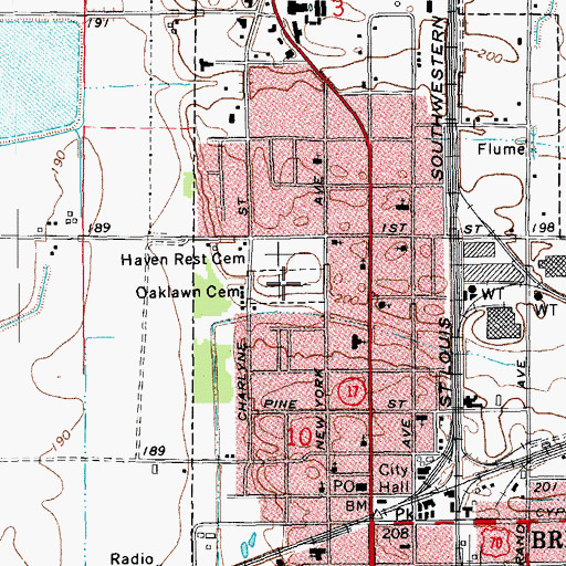 Topographic Map of Oaklawn Cemetery, AR