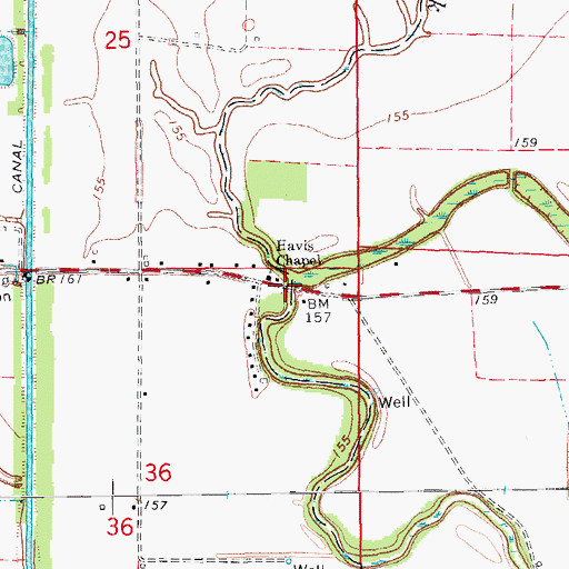 Topographic Map of Oakwood Bayou, AR