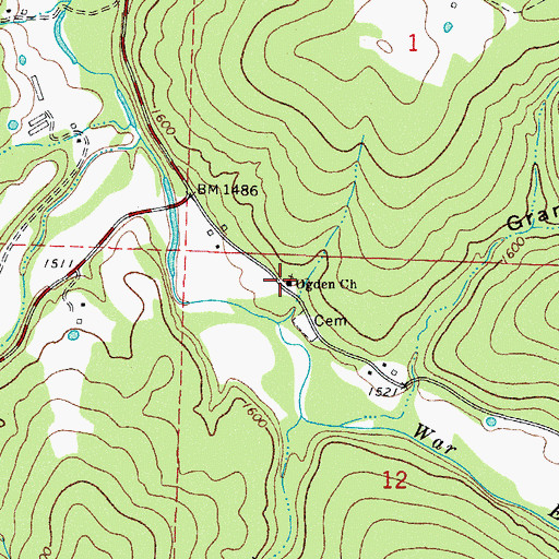 Topographic Map of Ogden Church, AR
