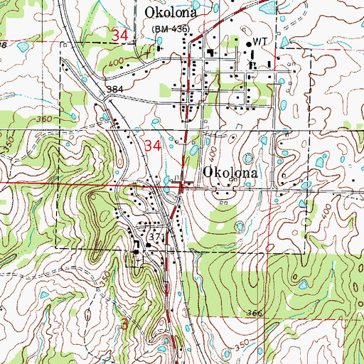 Topographic Map of Okolona, AR