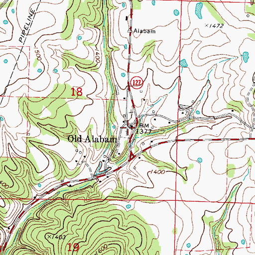 Topographic Map of Old Alabam, AR