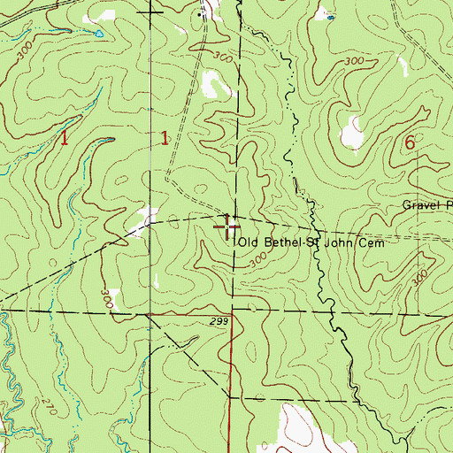 Topographic Map of Old Bethel-Saint John Cemetery, AR