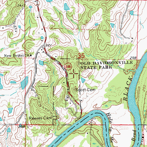 Topographic Map of Old Davidsonville State Park, AR