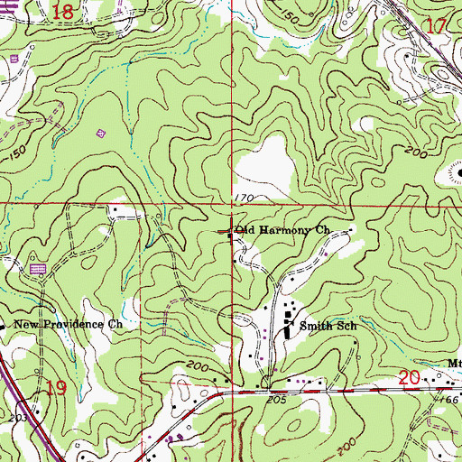 Topographic Map of Old Harmony Church, AR