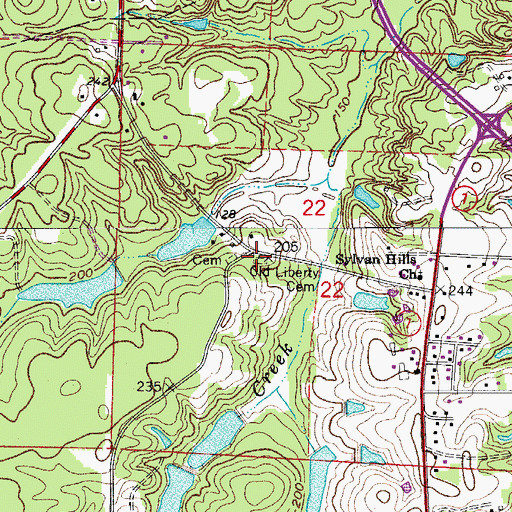 Topographic Map of Old Liberty Cemetery, AR