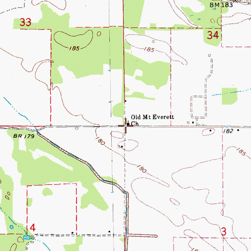 Topographic Map of Old Mount Everett Church, AR