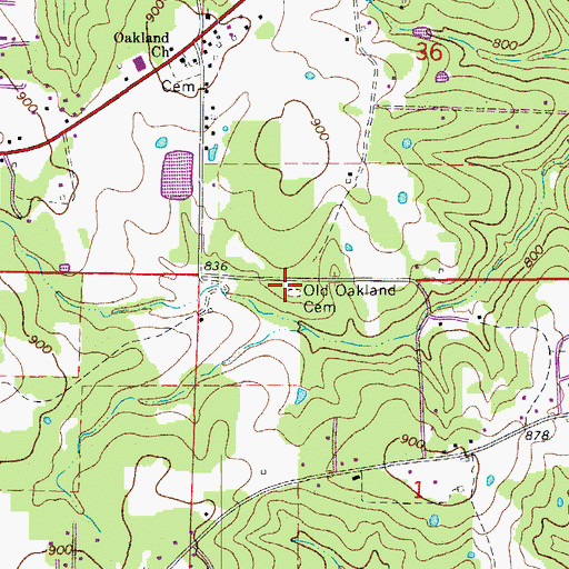 Topographic Map of Old Oakland Cemetery, AR