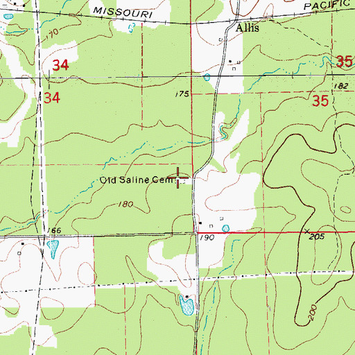 Topographic Map of Old Saline Cemetery, AR