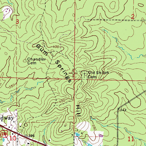 Topographic Map of Old Shiloh Cemetery, AR