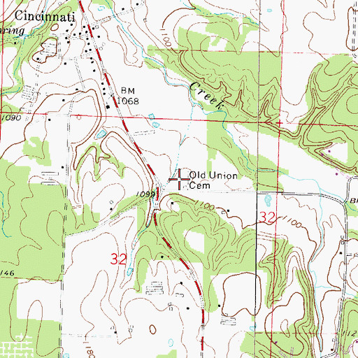 Topographic Map of Old Union Cemetery, AR