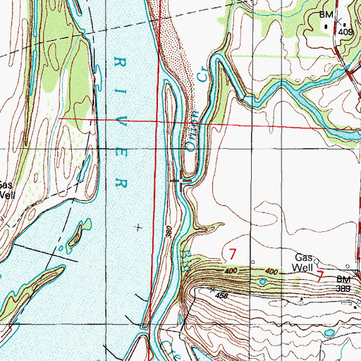 Topographic Map of Onion Creek, AR