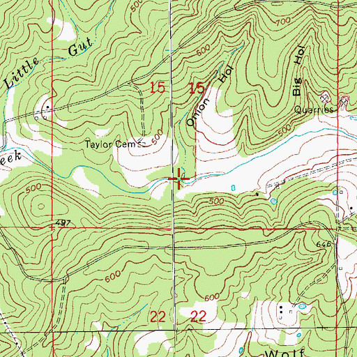 Topographic Map of Onion Hollow, AR