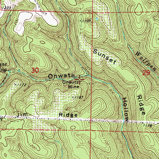 Topographic Map of Onwata Mine, AR